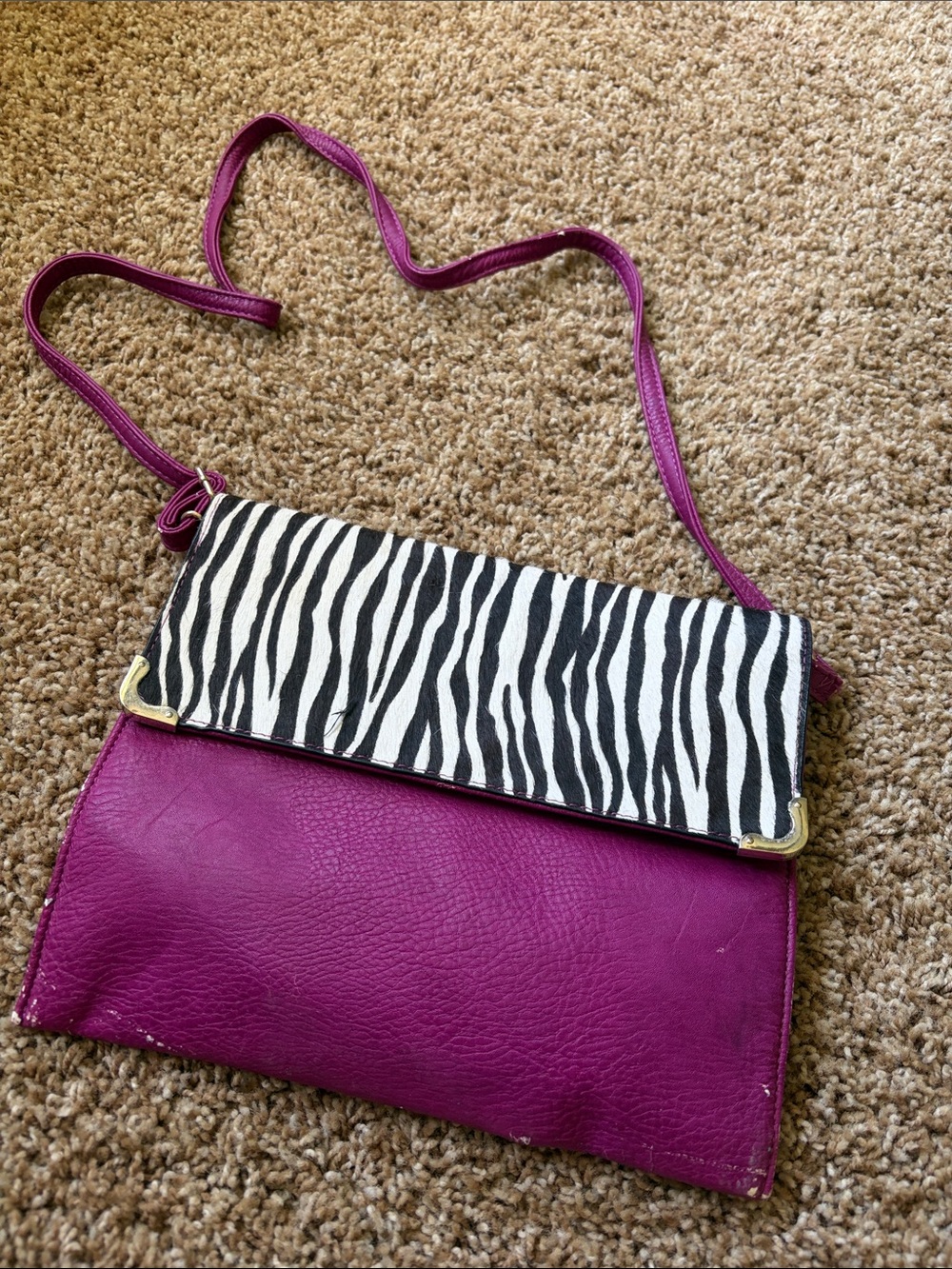Street Level Magenta Crossbody with Zebra-Print Flap